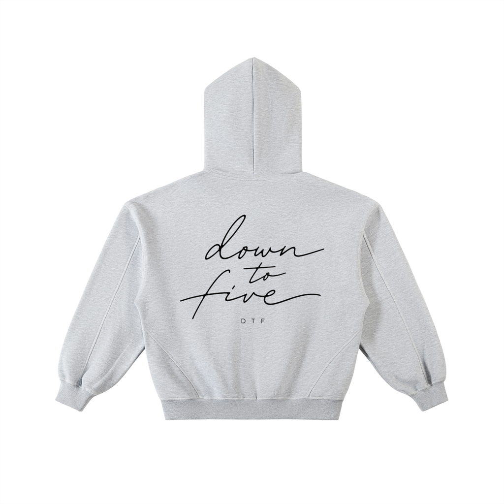 Contrast-Stitched Boxy Fleece Zip Hoodie