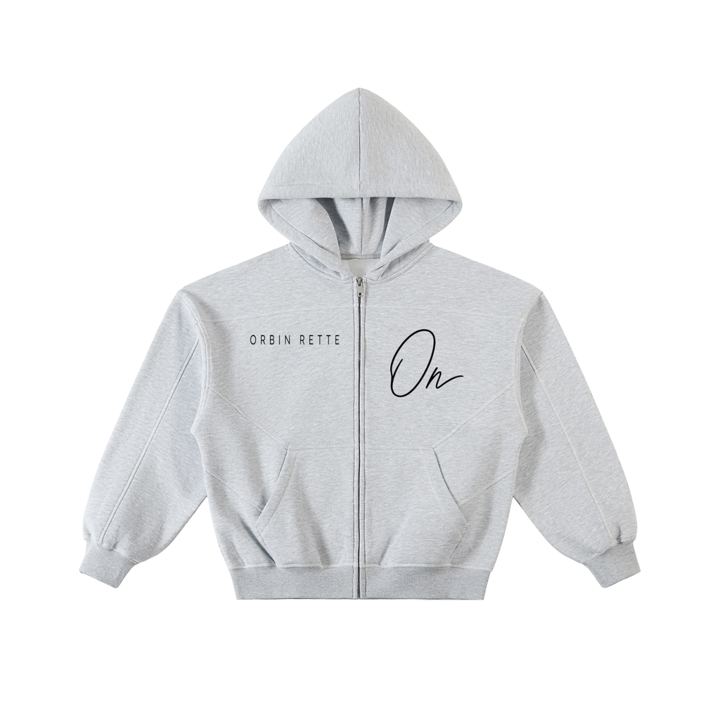Contrast-Stitched Boxy Fleece Zip Hoodie