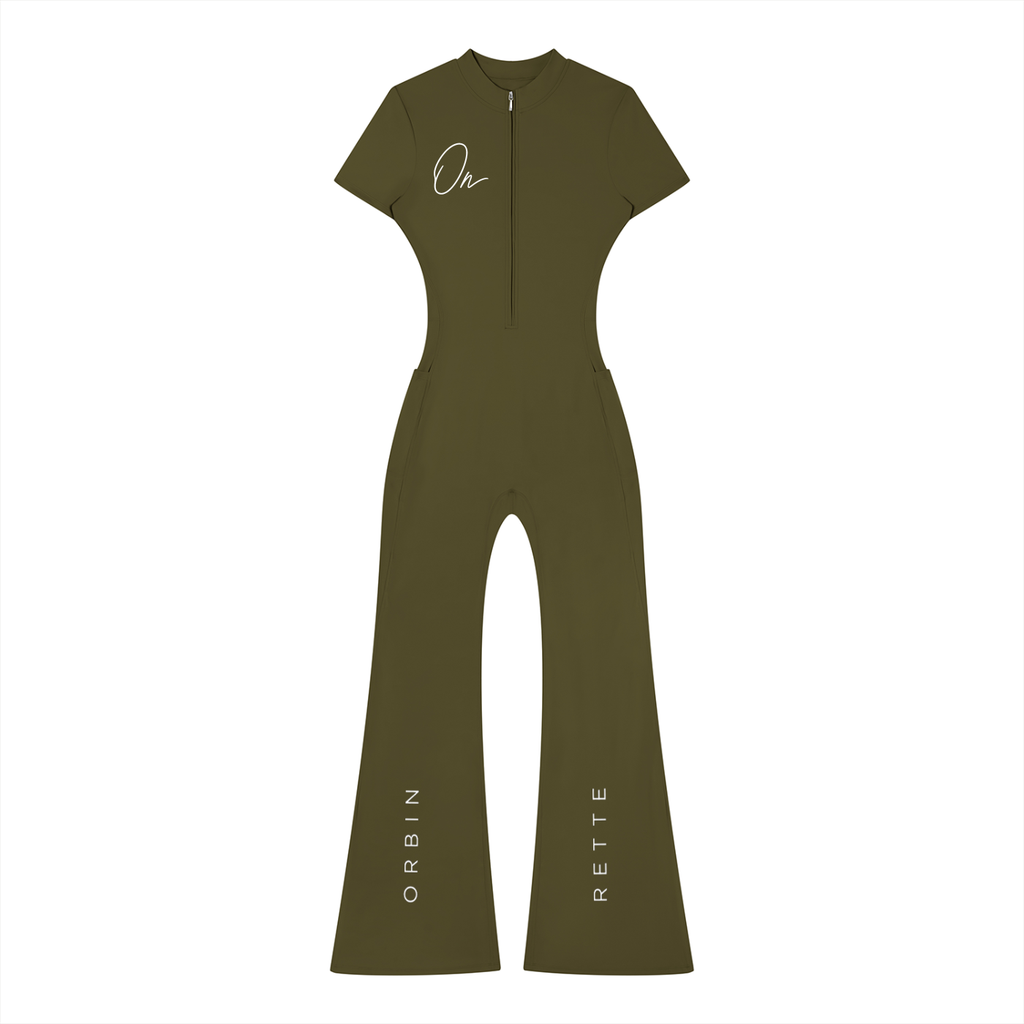 Tight Flared Leg Quarter-Zip Jumpsuit