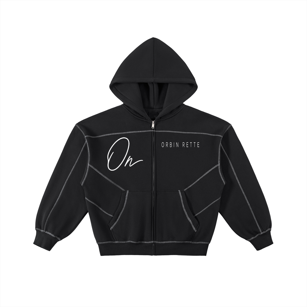 Contrast-Stitched Boxy Fleece Zip Hoodie