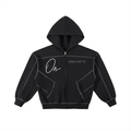 Contrast-Stitched Boxy Fleece Zip Hoodie