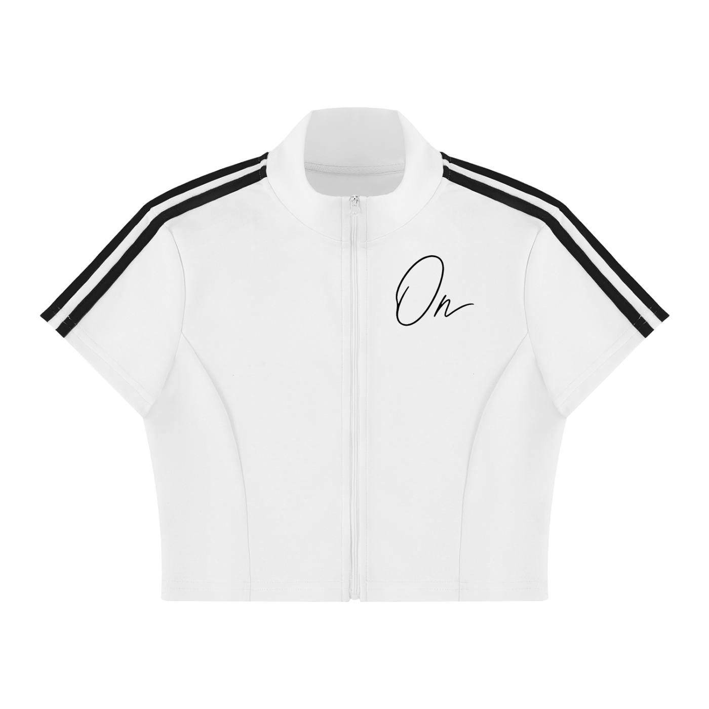 Cropped Full Zip Short Sleeve T-Shirt