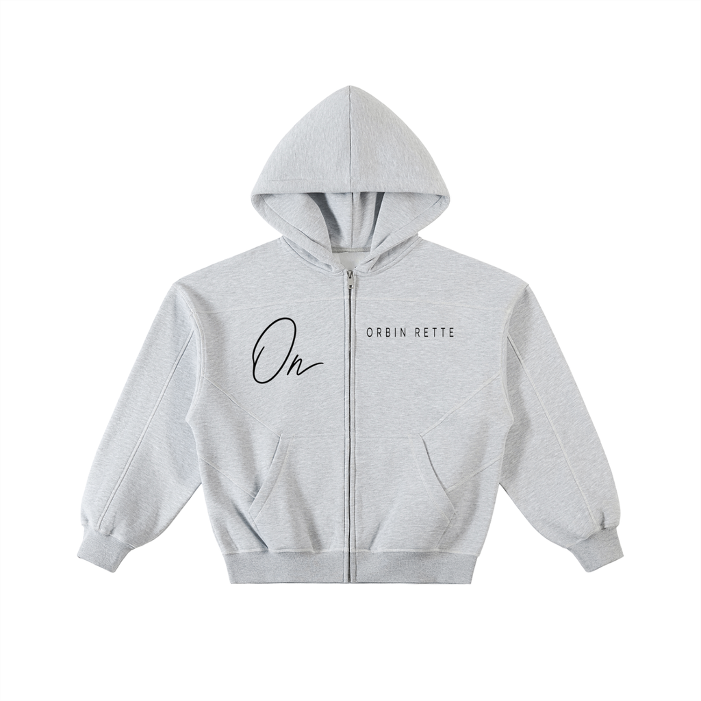 Contrast-Stitched Boxy Fleece Zip Hoodie