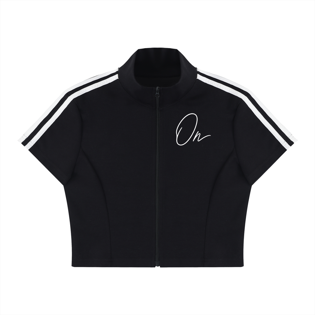 Cropped Full Zip Short Sleeve T-Shirt