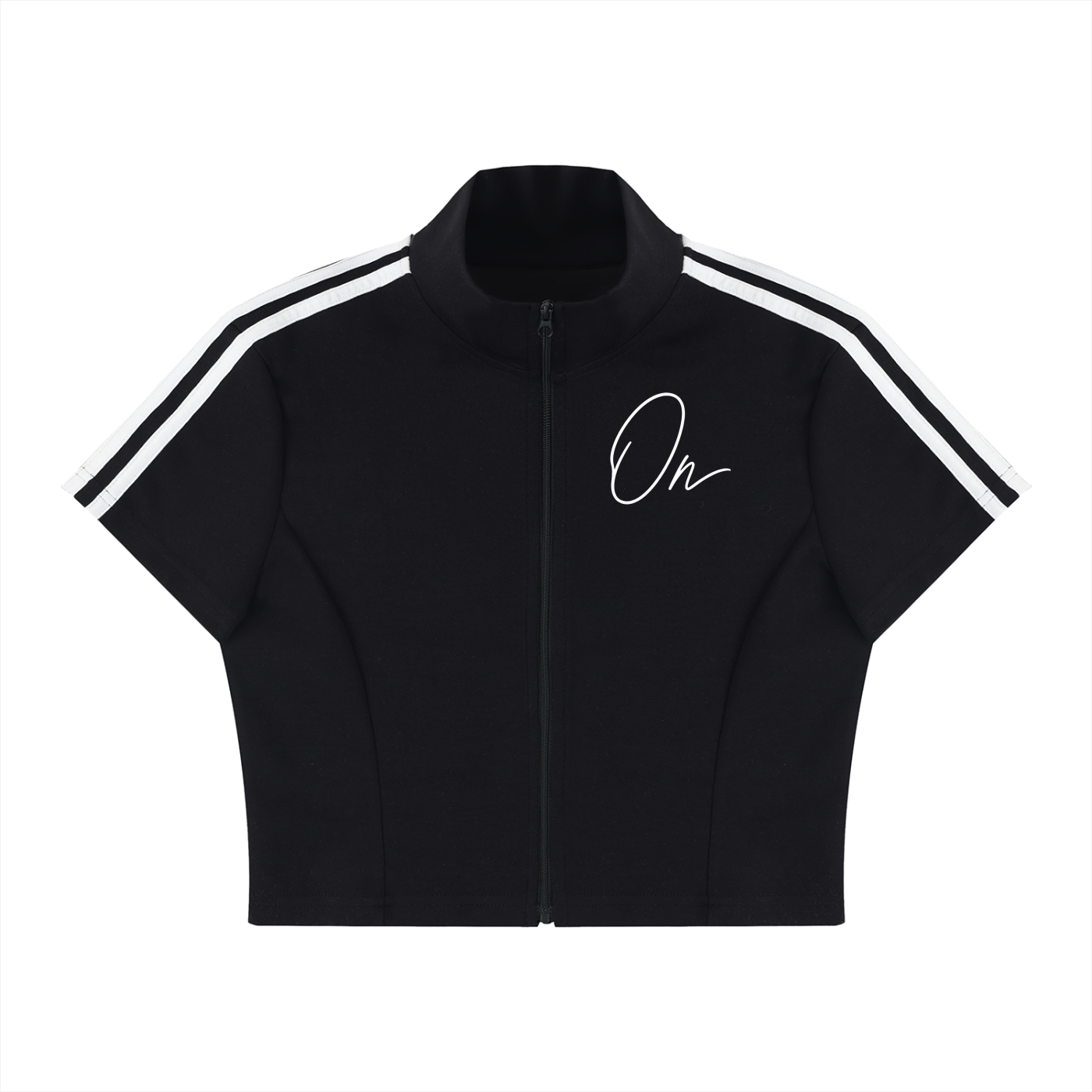 Cropped Full Zip Short Sleeve T-Shirt