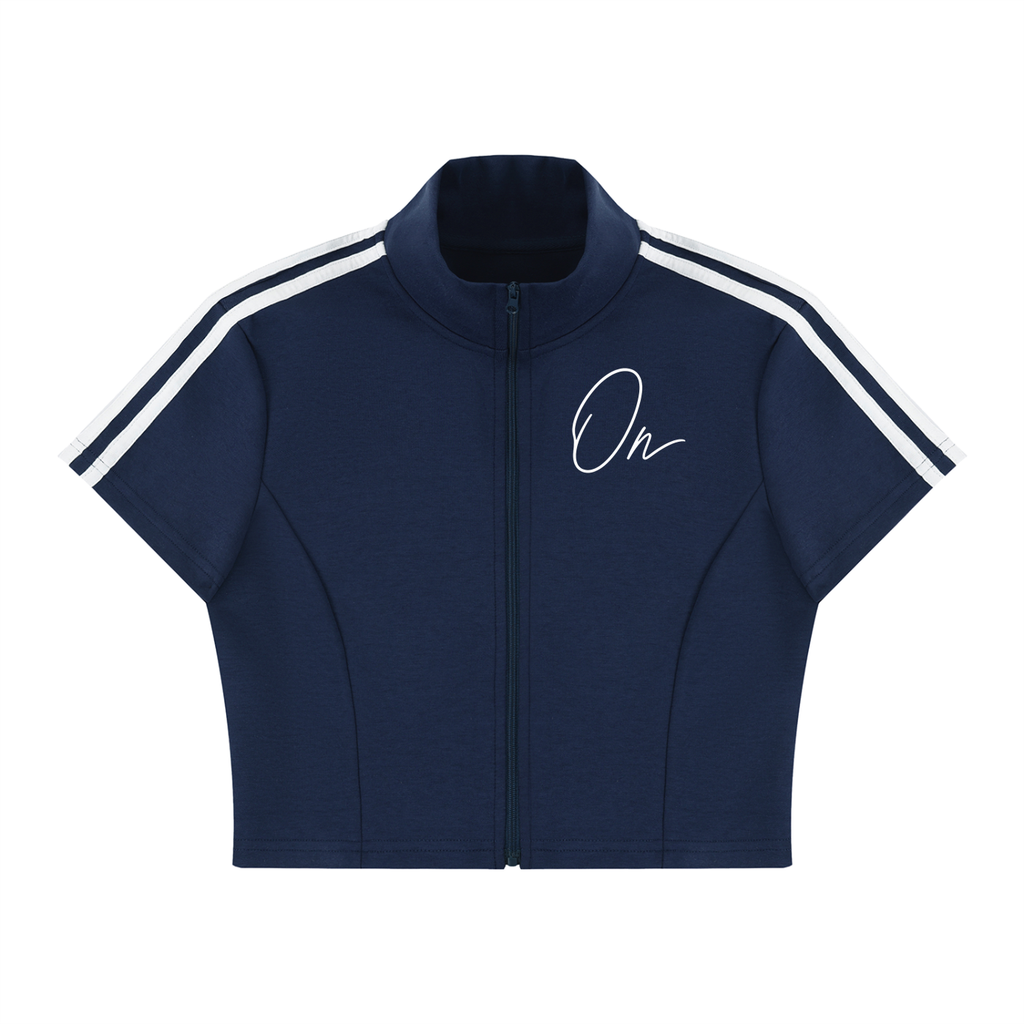 Cropped Full Zip Short Sleeve T-Shirt