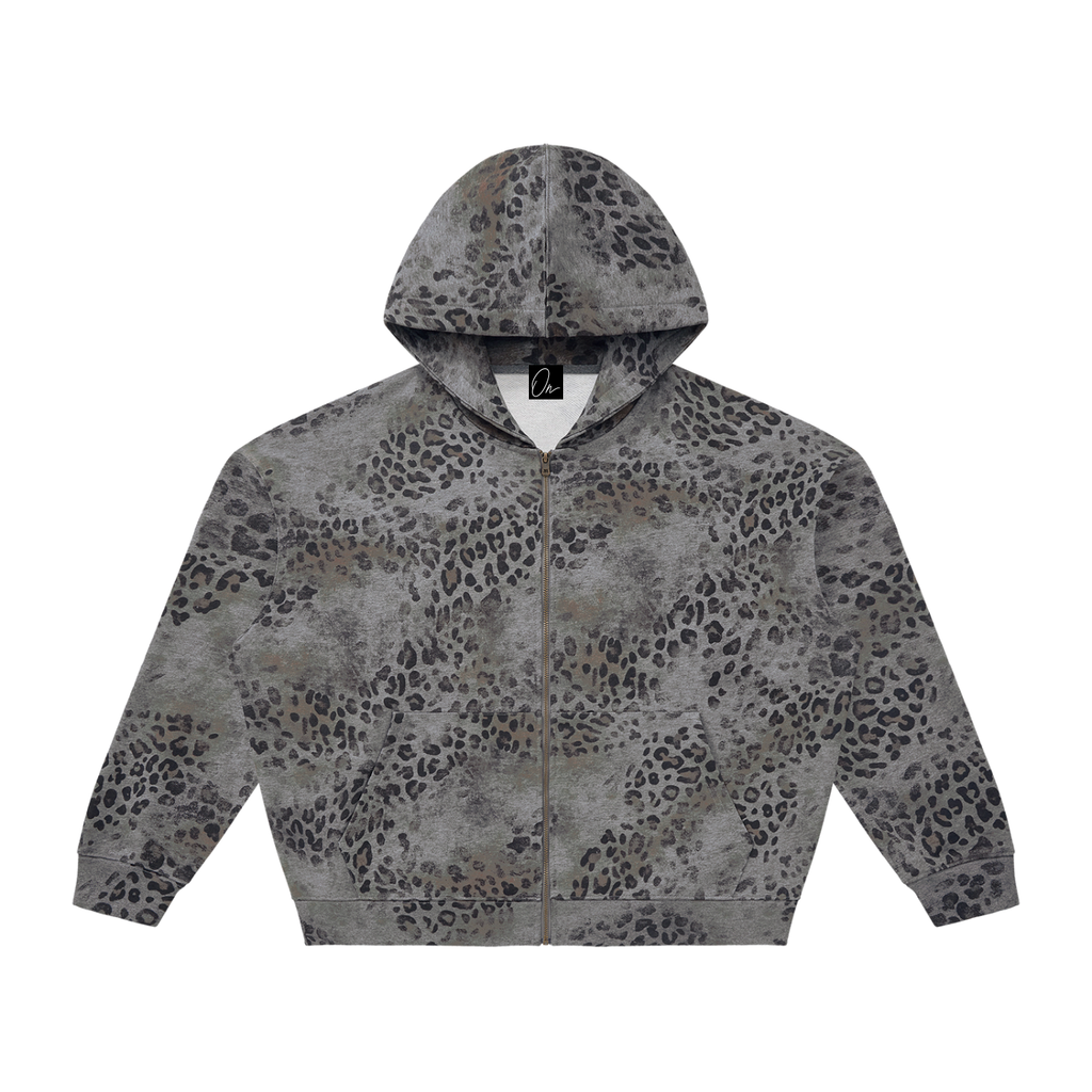 Vintage Wash Leopard Full Zip Hoodie